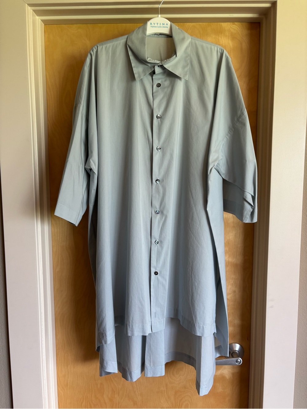 eskandar Dusty Blue Oversized Cotton Shirt High-Low Hem - eskandar Size 1X